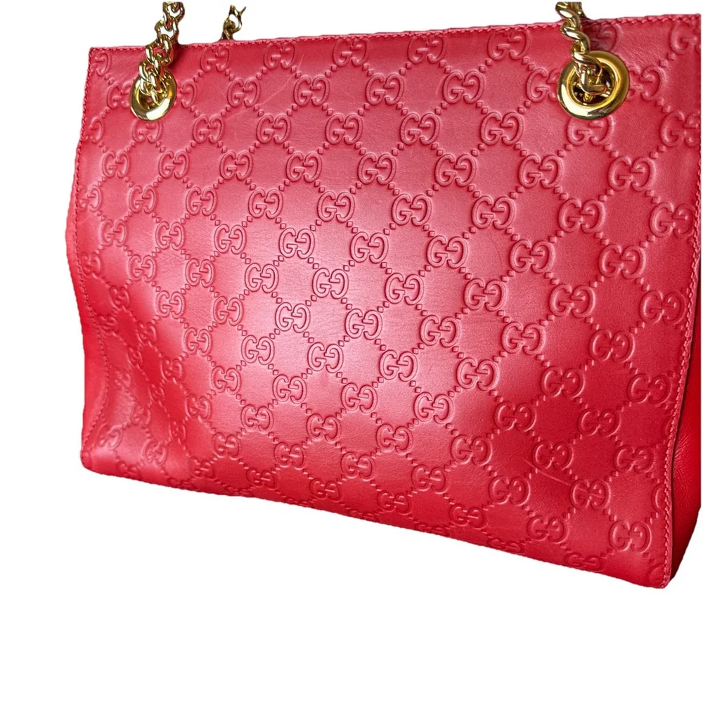 Gucci Apollo Red Leather Guccissima Signature Bag
